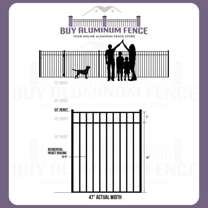 54" Tall Flat Top Bellhaven Walk Gate - 4FT Wide - Flush Bottom, Standard Picket