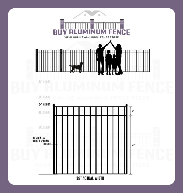 54" Tall Flat Top Bellhaven Walk Gate - 5FT Wide - Flush Bottom, Standard Picket