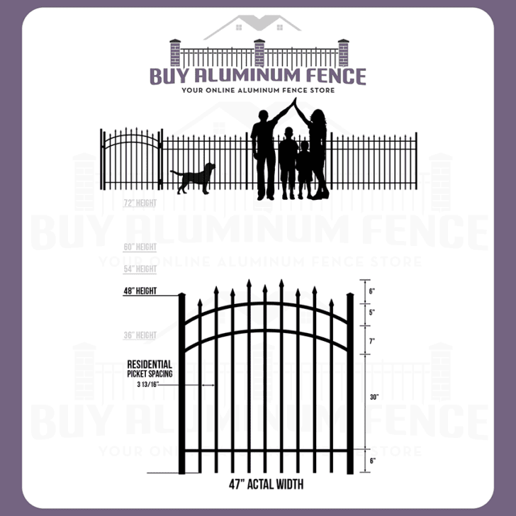 4FT Tall Staggered Spear Drexel Walk Gate ARCHED - 4FT Wide