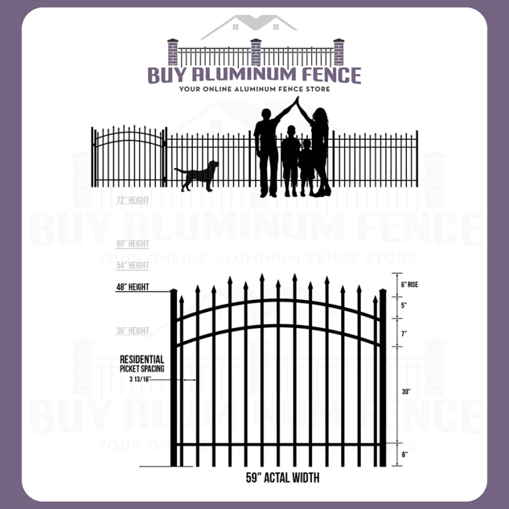 4FT Tall Staggered Spear Drexel Walk Gate ARCHED - 5FT Wide