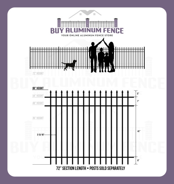 5FT Tall Spear Top Aluminum Asheville Panel - Standard Picket
