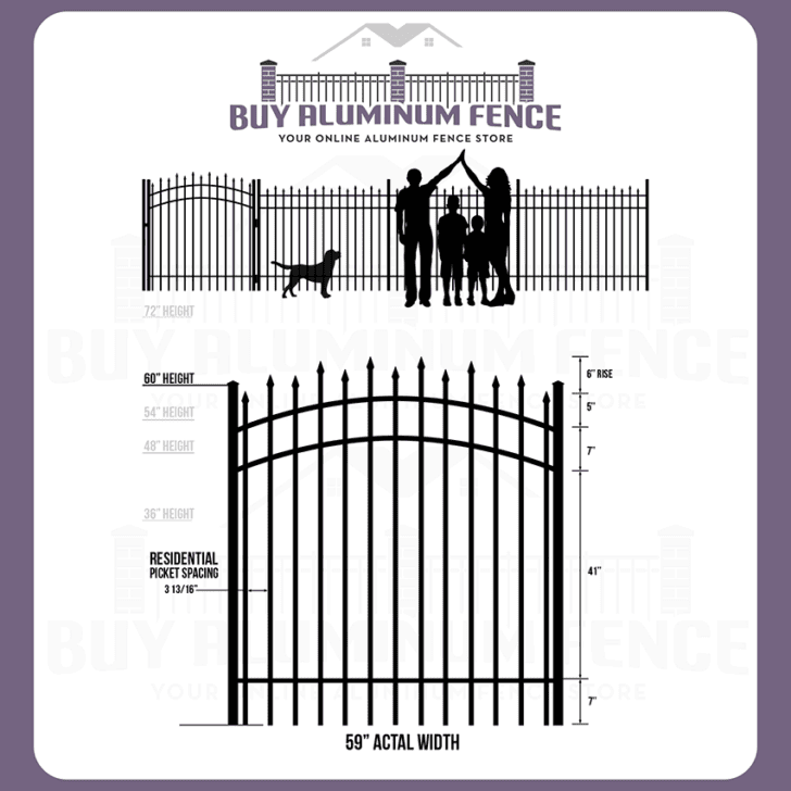 5FT Tall Staggered Spear Drexel Walk Gate ARCHED - 5FT Wide