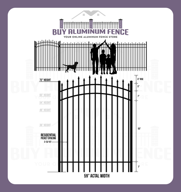 6FT Tall Staggered Spear Drexel Walk Gate ARCHED - 5FT Wide